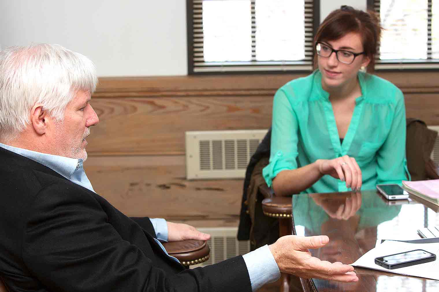 Professor Tom French with student